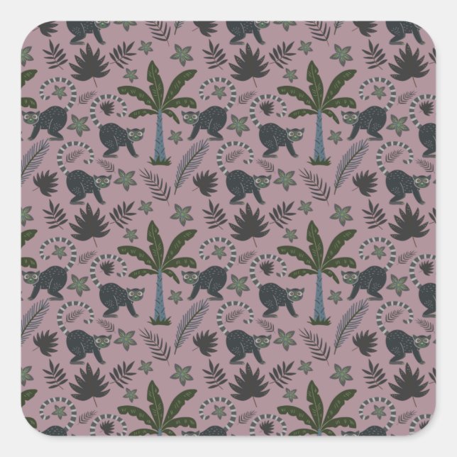 Seamless pattern Tropical animals monkey jumping Square Sticker (Front)
