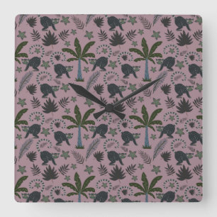 Seamless pattern Tropical animals monkey jumping Square Wall Clock
