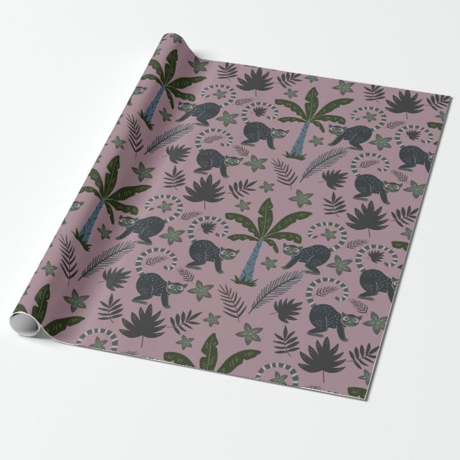 Seamless pattern Tropical animals monkey jumping Wrapping Paper (Unrolled)