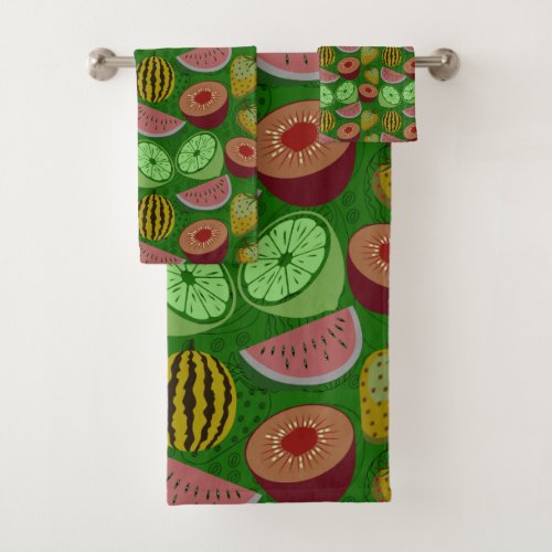 Seamless pattern tropical fruit  green background bath towel set