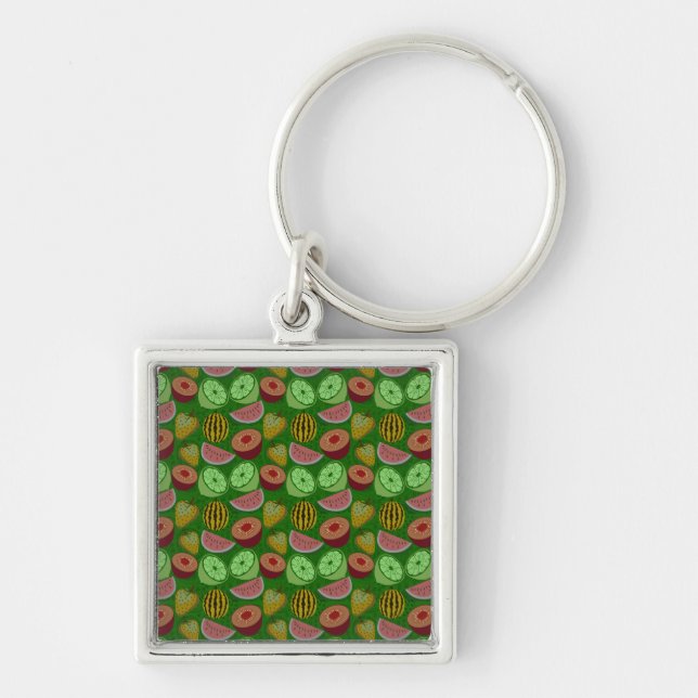 Seamless pattern tropical fruit & green background keychain (Front)
