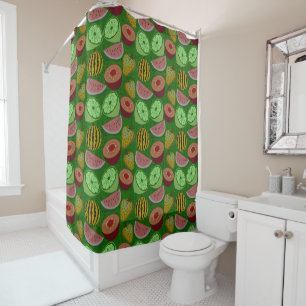Seamless pattern tropical fruit & green background shower curtain
