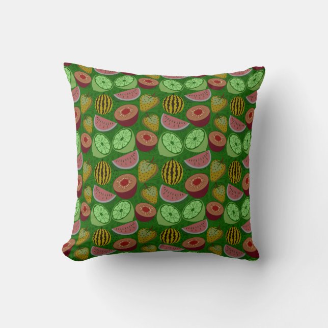 Seamless pattern tropical fruit & green background throw pillow (Front)