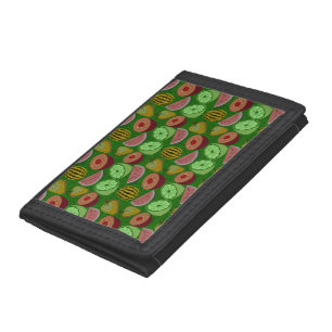 Seamless pattern tropical fruit & green background trifold wallet