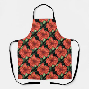 Seamless pattern Tropical red flowers green leaves Apron