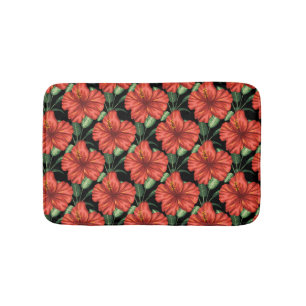 Seamless pattern Tropical red flowers green leaves Bath Mat