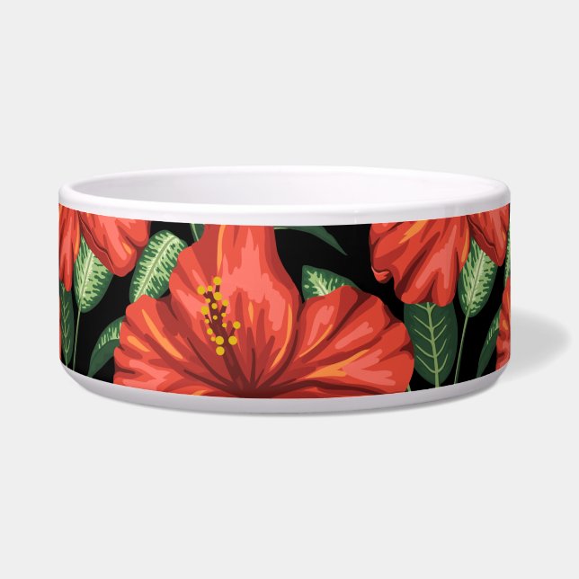 Seamless pattern Tropical red flowers green leaves Bowl (Front)