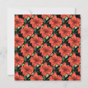 Seamless pattern Tropical red flowers green leaves Card