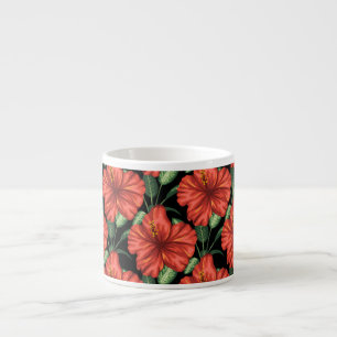 Seamless pattern Tropical red flowers green leaves Espresso Cup