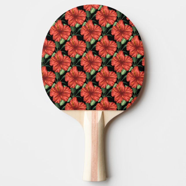 Seamless pattern Tropical red flowers green leaves Ping Pong Paddle (Front)