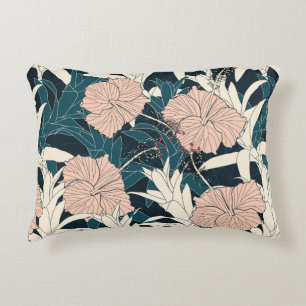 Seamless pattern tropical with pink hibiscus flowe accent pillow