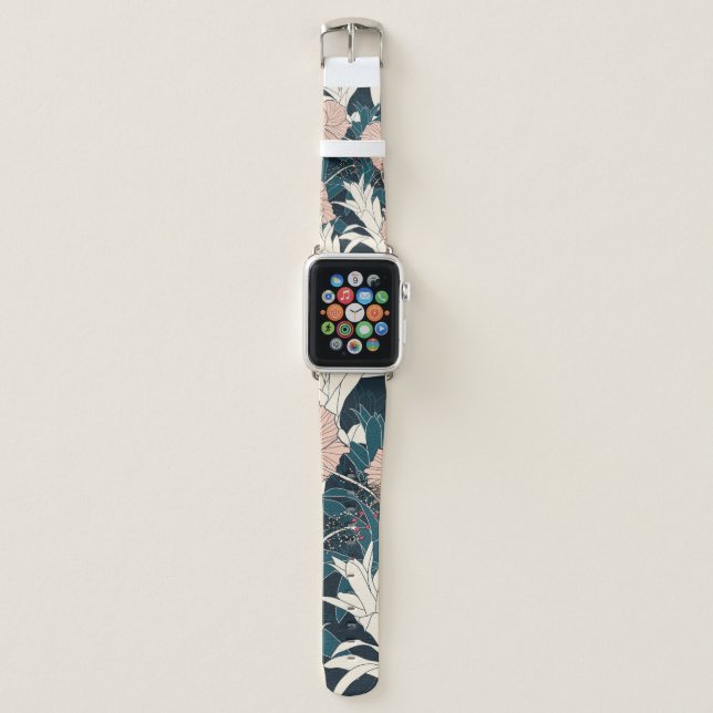 Seamless pattern tropical with pink hibiscus flowe apple watch band (Front)