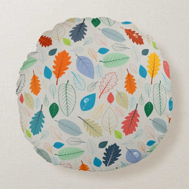 Seamless Pattern - vintage Autumn Leaves Illustrat Round Pillow (Front)