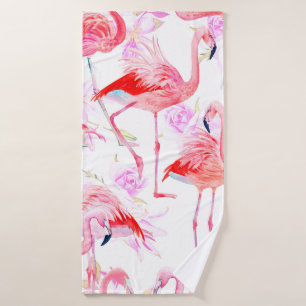 Seamless pattern watercolor roses with pink flamin bath towel