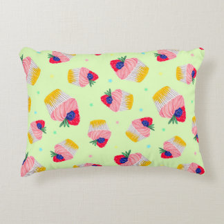 Seamless pattern with a cupcake with strawberries accent pillow