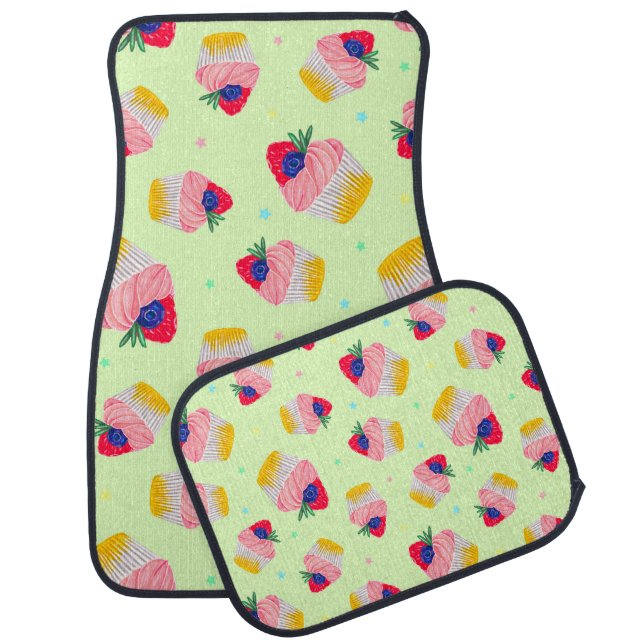 Seamless pattern with a cupcake with strawberries  car floor mat (Set)