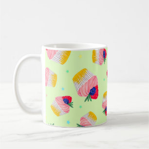 Seamless pattern with a cupcake with strawberries coffee mug