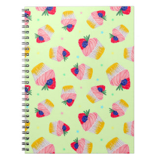 Seamless pattern with a cupcake with strawberries notebook