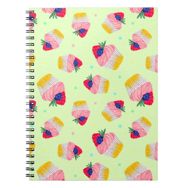 Seamless pattern with a cupcake with strawberries  notebook (Front)
