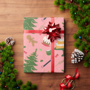 Seamless pattern with a retro Christmas tree Wrapping Paper