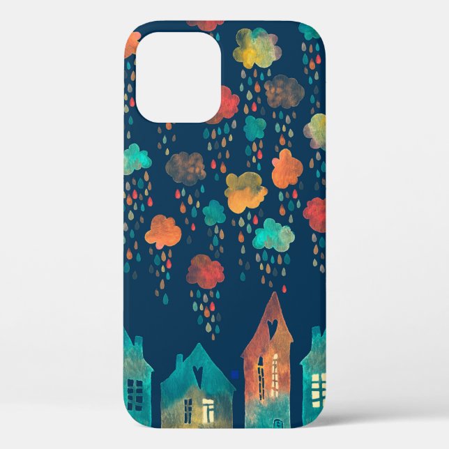 Seamless pattern with a town under the rainy cloud Case-Mate iPhone case (Back)