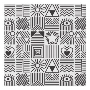 Seamless pattern with abstract line art mosaic in faux canvas print