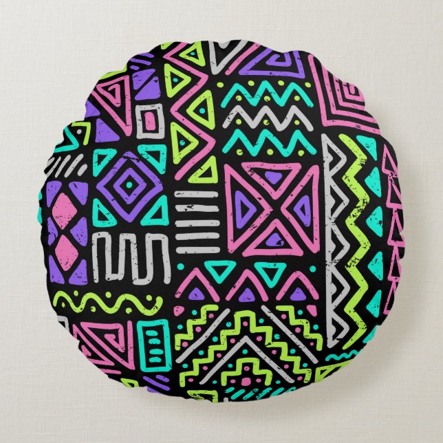  seamless pattern with abstract lines. geometric a round pillow (Front)