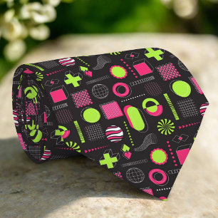 Seamless Pattern With Acid Neon Green And Pink Neck Tie