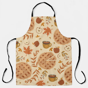 Seamless pattern with apple pie, apples and mugs. apron
