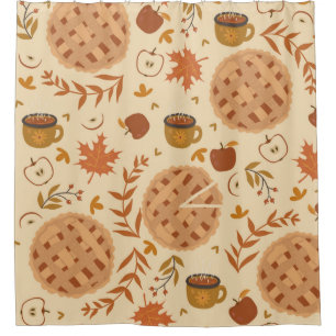 Seamless pattern with apple pie, apples and mugs. shower curtain