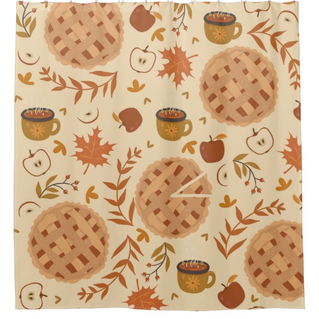 Seamless pattern with apple pie, apples and mugs.  shower curtain (Front)