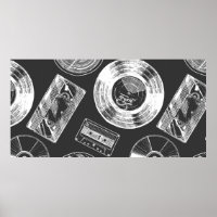 Seamless pattern with Audio and video carriers. Vi