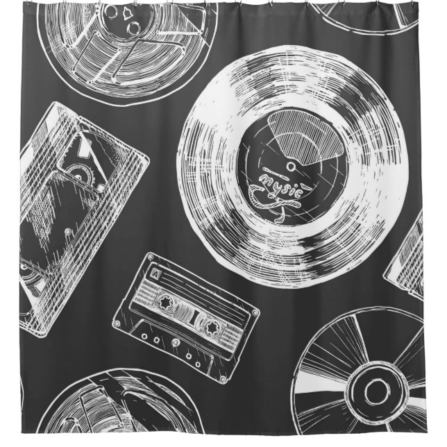 Seamless pattern with Audio and video carriers. Vi Shower Curtain (Front)