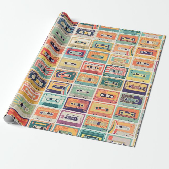 Seamless pattern with audio cassette tapes in a re wrapping paper (Unrolled)