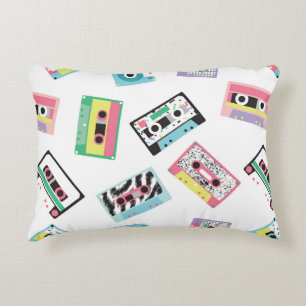 Seamless pattern with audio tapes in retro 80s sty accent pillow