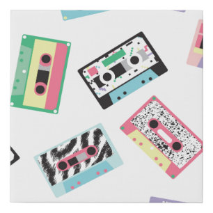 Seamless pattern with audio tapes in retro 80s sty faux canvas print