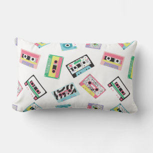Seamless pattern with audio tapes in retro 80s sty lumbar pillow