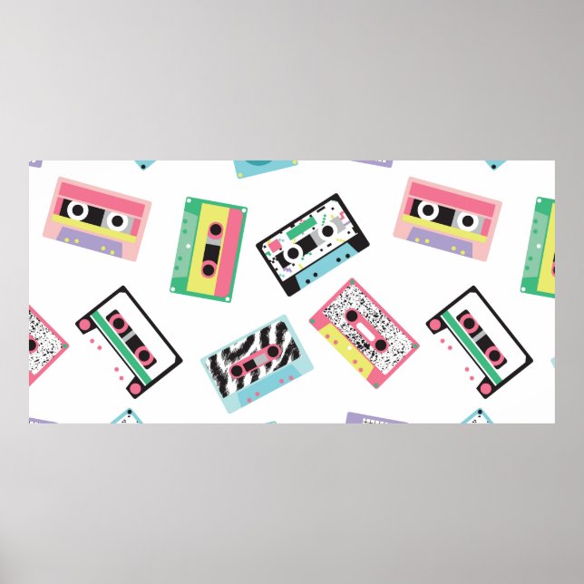 Seamless pattern with audio tapes in retro 80s sty poster (Front)
