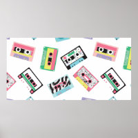 Seamless pattern with audio tapes in retro 80s sty