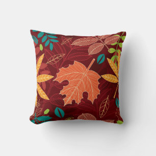 Seamless pattern with autumn leaves throw pillow