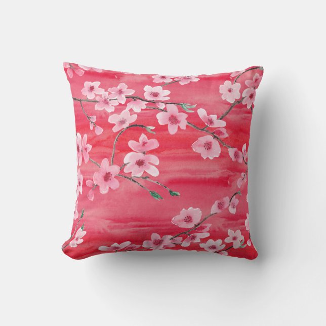 Seamless pattern with Beautiful Cherry blossom flo Throw Pillow (Front)