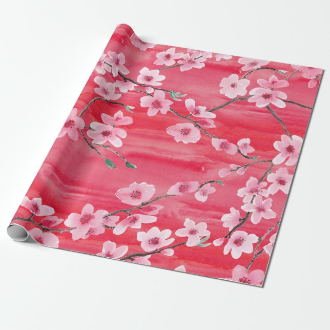 Seamless pattern with Beautiful Cherry blossom flo Wrapping Paper (Unrolled)