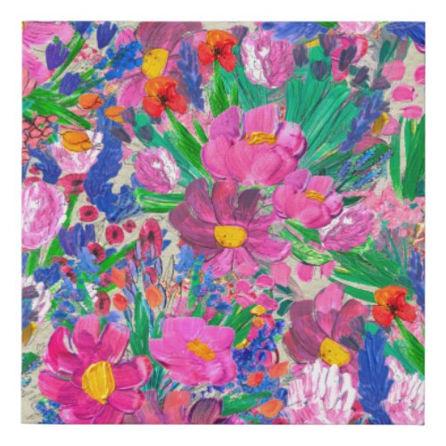 Seamless pattern with Beautiful flowers Watercolo Faux Canvas Print