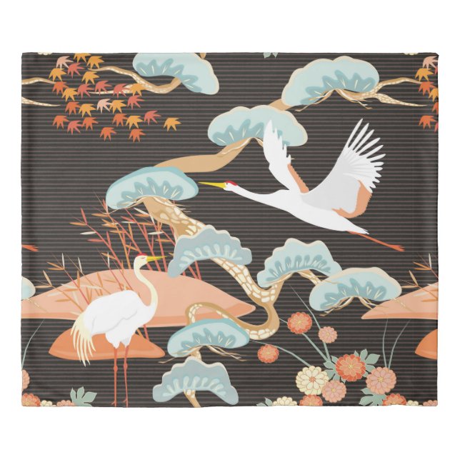 Seamless pattern with birds. Crane. Heron. Japanes Duvet Cover (Front)