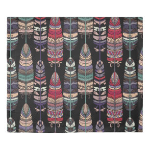 Seamless pattern with birds feathers. Tribal art a Duvet Cover