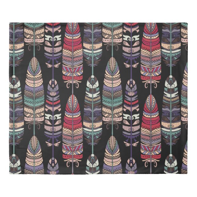 Seamless pattern with birds feathers. Tribal art a Duvet Cover (Front)