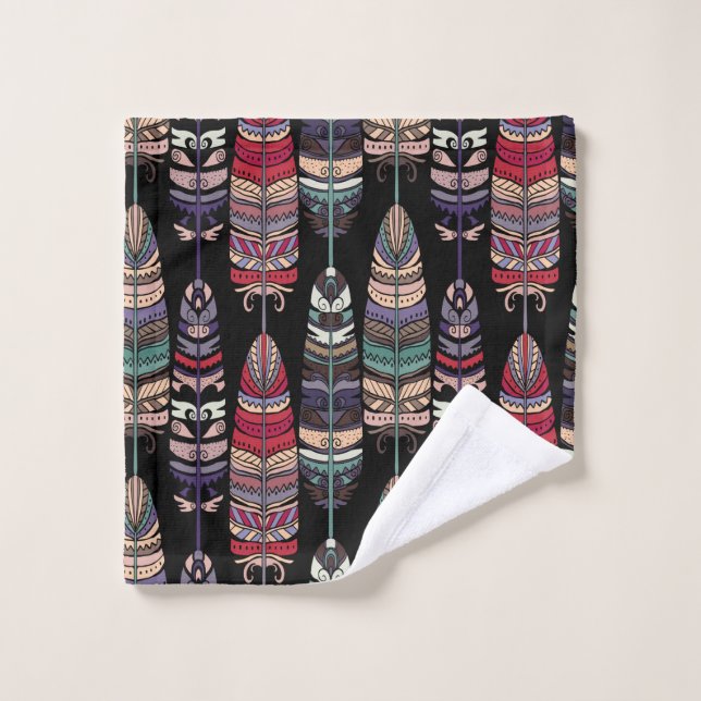 Seamless pattern with birds feathers. Tribal art a Wash Cloth (Wash Cloth)