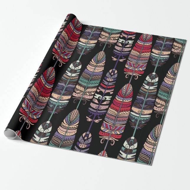 Seamless pattern with birds feathers. Tribal art a Wrapping Paper (Unrolled)