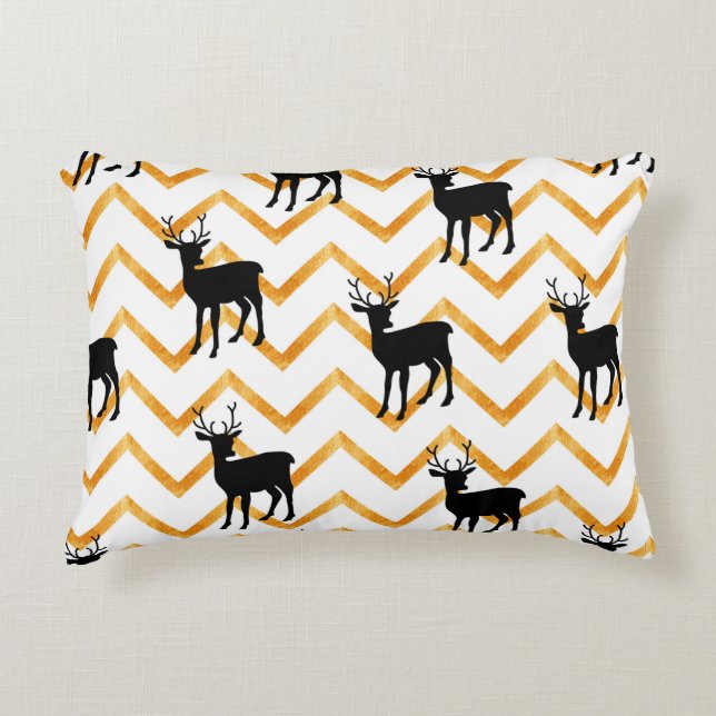 Seamless pattern with black deer and gold texture accent pillow (Front)