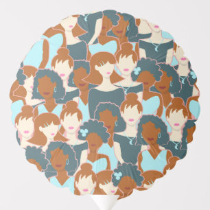 Seamless pattern with black girls and white girls balloon